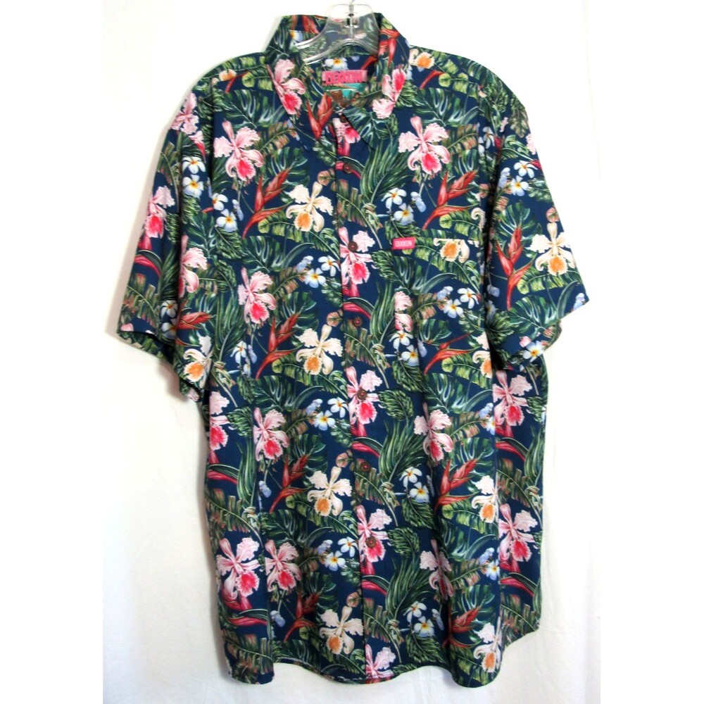 Dixxon Lahaina Hawaiian Floral Button Down D-Lite Short Sleeve Shirt Size XL EUC